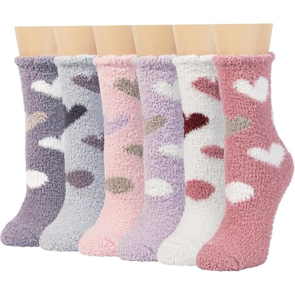 Plush Slipper Socks Women Colorful Warm Fuzzy Crew Socks Cozy Soft Pink Purple - Picture 1 of 8